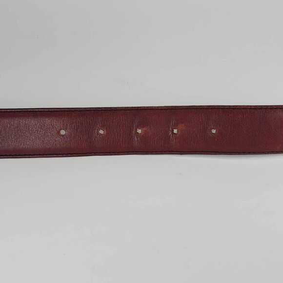 Genuine Leather Maroon Belt With Gold Rectangle Buckle Size 36 Made In USA - Picture 2 of 7